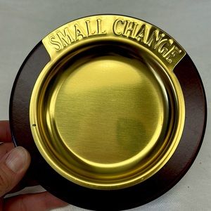 Vintage brass and wood small change holder